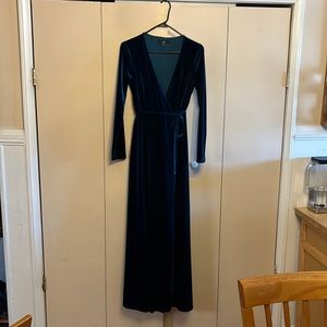 Lulus dark teal velvet wrap dress